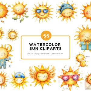 Watercolor Sun Clipart png Bundle, Sun Clipart Set, Sun png, Boho Clipart, Boho Sun, Sunshine Clipart, Summer Sun Clipart, Retro Sun png