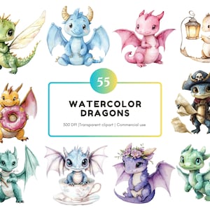 Aquarell Drache Clipart png Bündel, Süßer Drache Clipart, Drache Clipart png, Jungen Clipart, Baby-Dusche Clipart, Kinderzimmer Clipart