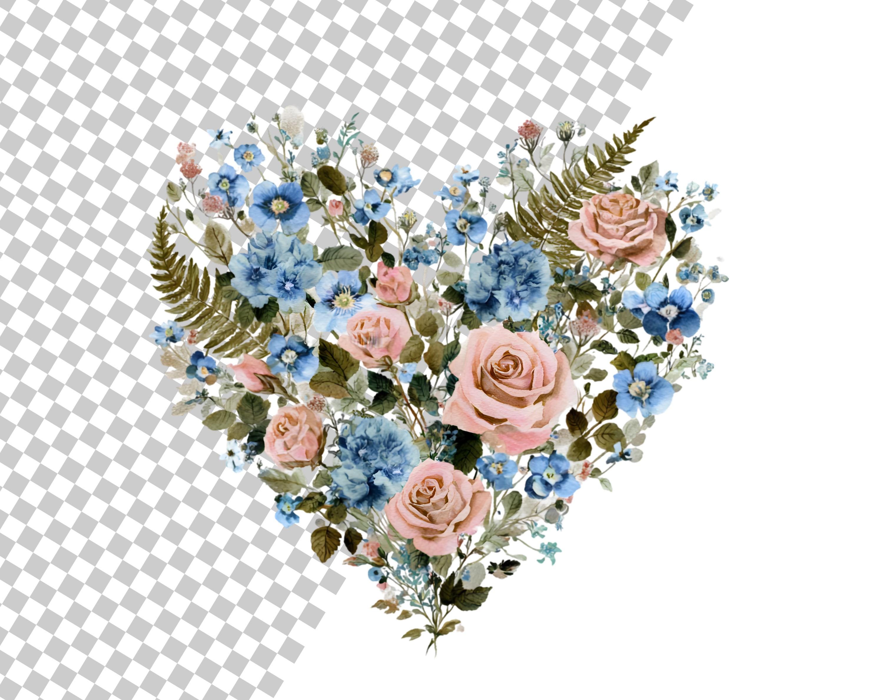 Floral Heart Clipart Png Bundle, Watercolor Heart Clipart, Flower Heart ...