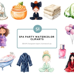 Watercolor Spa Party Clipart, Spa Party Clipart png Bundle, 51 Spa Party Clipart, Glam Girl Clipart, Spa Girl Clipart, Bath And Spa Clipart
