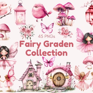 Fairy Garden Clipart png Bundle, Fairy Clipart, Watercolor Fairy Clipart, Floral Clipart, Magical Fairy Clipart, Mushroom Clipart png