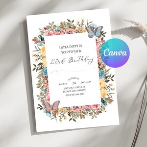 Invitación de cumpleaños con flores silvestres de primavera - Plantilla de invitación floral imprimible - Invitación para fiesta de mujeres imagen 5