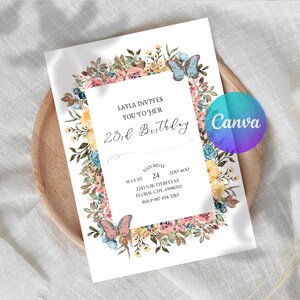 Invitación de cumpleaños con flores silvestres de primavera - Plantilla de invitación floral imprimible - Invitación para fiesta de mujeres imagen 6