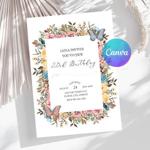 Invitación de cumpleaños con flores silvestres de primavera - Plantilla de invitación floral imprimible - Invitación para fiesta de mujeres imagen 4