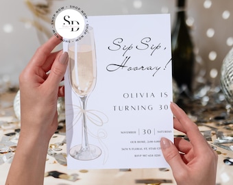 Cocktail Birthday Invitation Template - Printable Champagne Party Invite - Classy Women's Invite