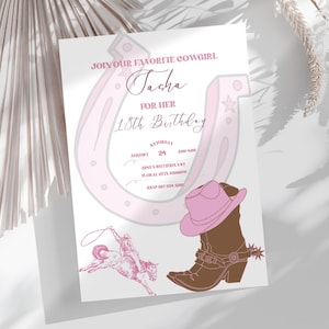 Pink Cowgirl Birthday Invitation: Editable Western Party Card (Digital Download Canva Template)