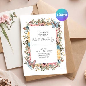 Invitación de cumpleaños con flores silvestres de primavera - Plantilla de invitación floral imprimible - Invitación para fiesta de mujeres imagen 14