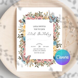 Invitación de cumpleaños con flores silvestres de primavera - Plantilla de invitación floral imprimible - Invitación para fiesta de mujeres imagen 7