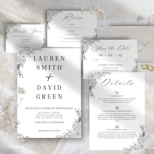 Classy Wedding Invitation Suite: Elegant Black & White Theme(Editable Canva Template, Instant Download, Printable)