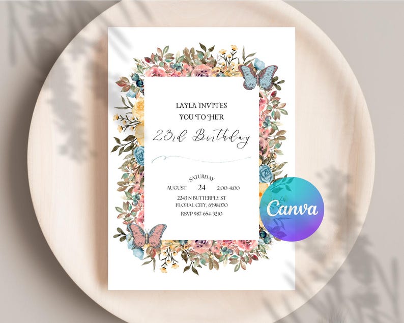 Invitación de cumpleaños con flores silvestres de primavera - Plantilla de invitación floral imprimible - Invitación para fiesta de mujeres imagen 11