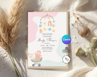 Pastel Boho Baby Shower Invitation - Gender Neutral Baby Invite Template