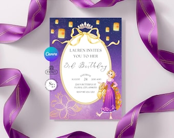 Rapunzel Birthday Party Invitation - Printable Tangled Princess Invite - Purple Girls Invite Template