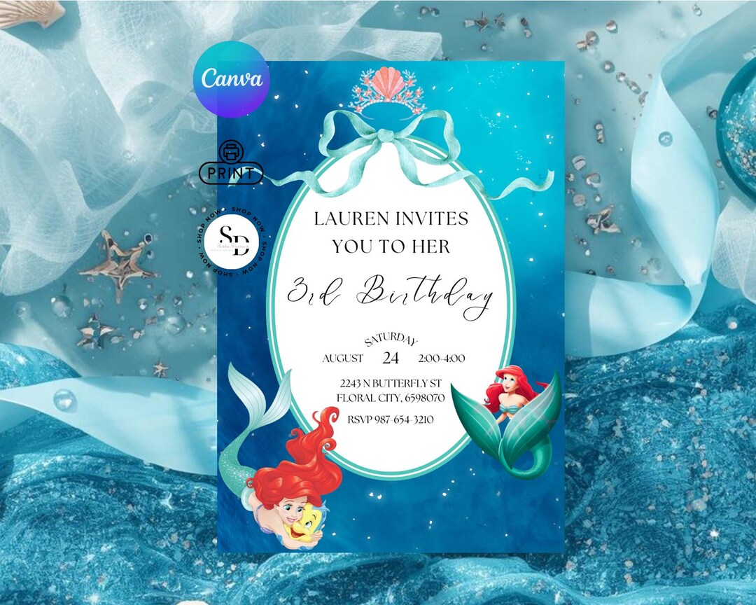 Ariel Birthday Party Invite the Little Mermaid Invitation Template