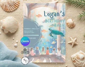 Kids Aquarium Birthday Invitation Template - Printable Under the Sea Invite - Ocean Party Invite