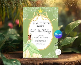 Tiana Birthday Invitation Template - Princess and the Frog Party Invite - Printable Girls Invite