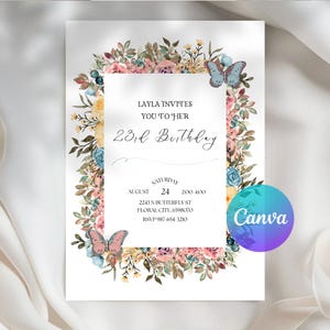 Invitación de cumpleaños con flores silvestres de primavera - Plantilla de invitación floral imprimible - Invitación para fiesta de mujeres imagen 12