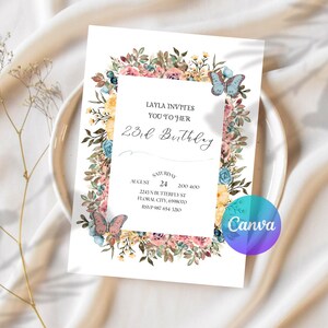 Invitación de cumpleaños con flores silvestres de primavera - Plantilla de invitación floral imprimible - Invitación para fiesta de mujeres imagen 9