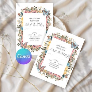 Invitación de cumpleaños con flores silvestres de primavera - Plantilla de invitación floral imprimible - Invitación para fiesta de mujeres imagen 8