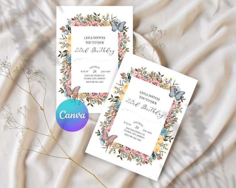 Invitación de cumpleaños con flores silvestres de primavera - Plantilla de invitación floral imprimible - Invitación para fiesta de mujeres imagen 8