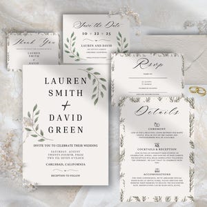 Suite de faire-part de mariage bohème, thème moderne de jardin bohème élégant, invitation de modèle de toile modifiable, téléchargement immédiat, cartes imprimables
