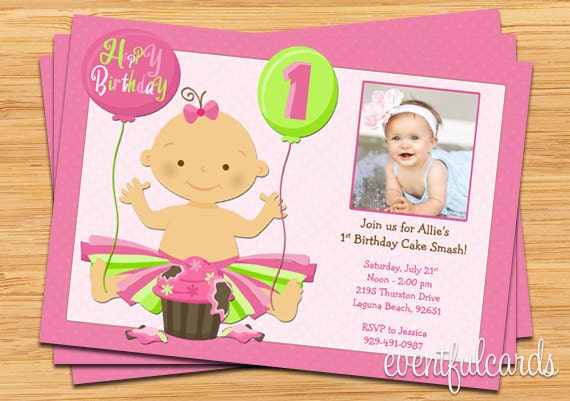 1st birthday cake smash party invitation printable diy by