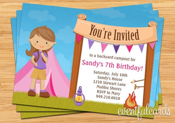 Girls Camping Birthday Party Invitation Il_570xn