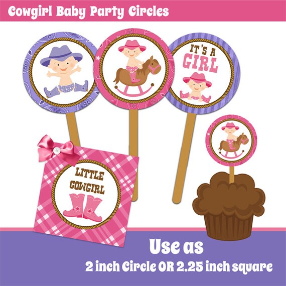 Items similar to INSTANT DOWNLOAD Cowgirl Baby Shower Party Circles ...