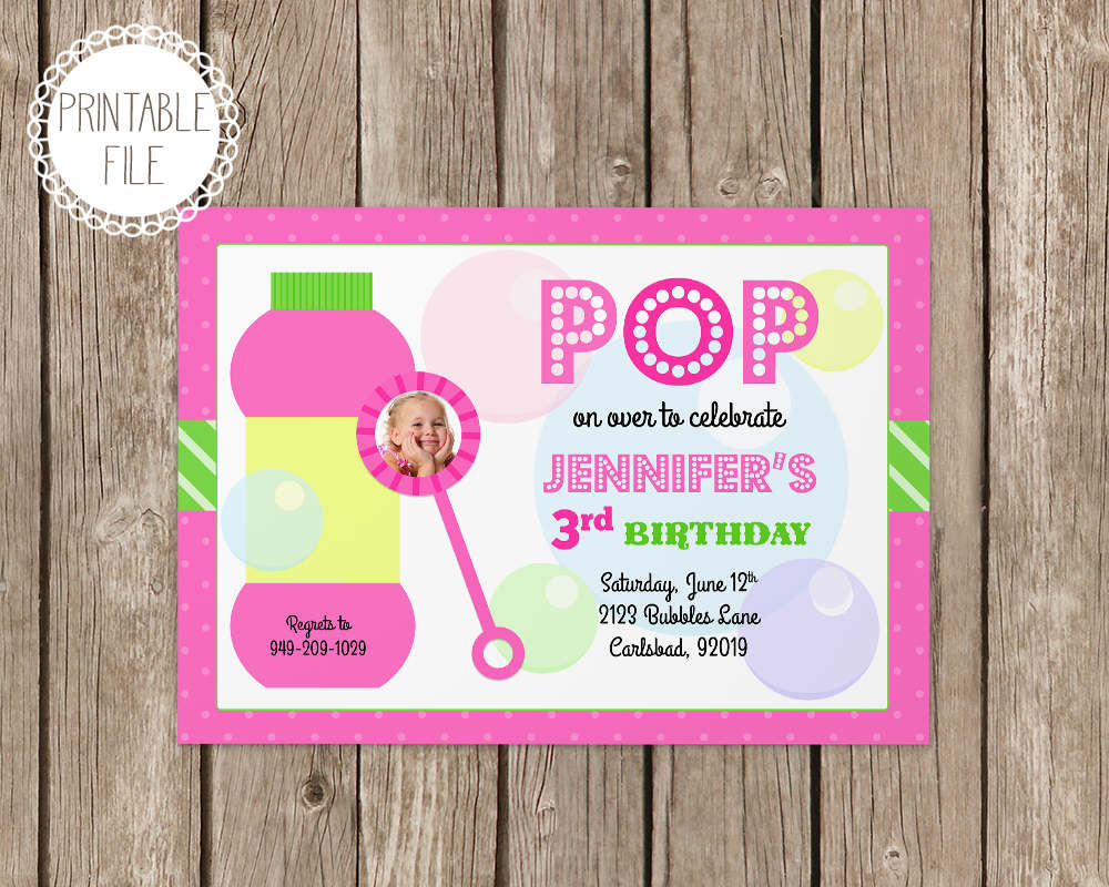 Bubbles Birthday Party Invitation Personalized Etsy