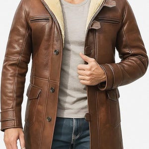 Bane Coat Dark Night Distressed Brown Fur Shearling Leather Peacoat Rises Jacket