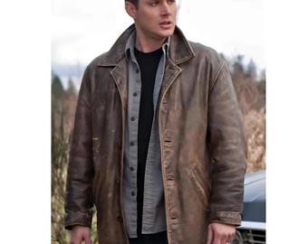 Dean Winchester Supernatural Brown Distressed Coat | Men's Trench Coat Real Leather Jacket | Dean Winchester Trench Coat