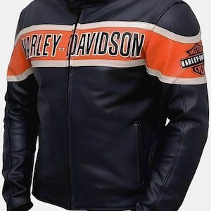 Hommes Victory Lane Jacket HD Blouson moto vintage en cuir à la mode Blouson motard noir en cuir Harley pour homme