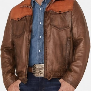 Mens John Dutton Yellow Kevin Costner Stone Cowboy Dutton Ranch Real Leather Jacket