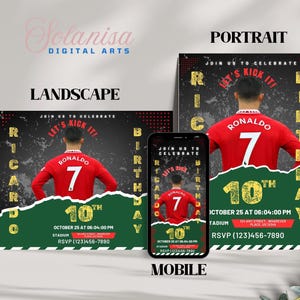 Faire-part d'anniversaire CR7, faire-part d'anniversaire de football, modèles de toile modifiables, faire-part d'anniversaire Cristiano Ronaldo, téléchargement immédiat