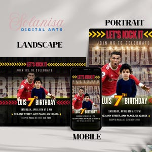 Invitation d'anniversaire CR7, invitation d'anniversaire de football, modèles modifiables sur toile, invitation d'anniversaire de Cristiano Ronaldo, téléchargement immédiat