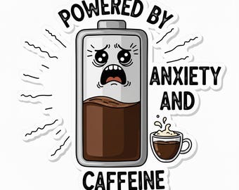 Funny Anxiety & Caffeine Sticker: Relatable Mental Health Decal
