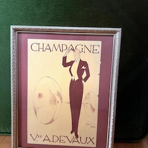 Vintage Framed Champagne Devaux Advertisement Art, Vintage Advertisement, Framed Art, French Wall Decor