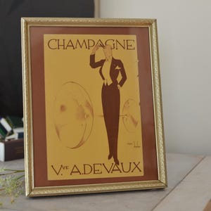 Vintage ingelijste champagne devaux-advertentiekunst: Frans muurdecor