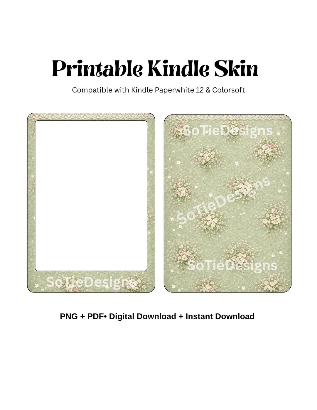 Floral Sage Kindle Skin, Cottagecore Paperwhite 12 Printable Insert ...