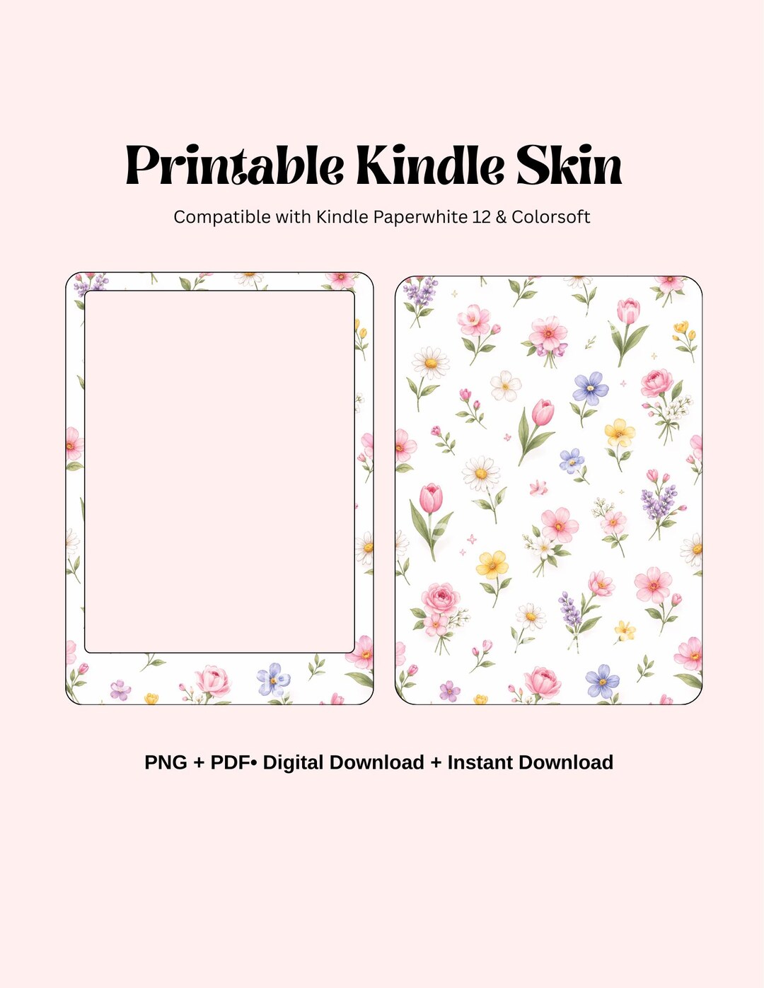 Spring Floral Kindle Skin, Pastel Flower Paperwhite 12 Insert (digital ...