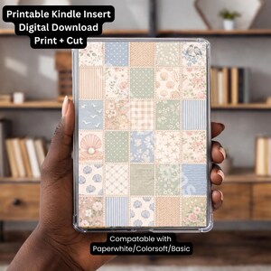 海岸のビーチキルト柄のKindle用インサート、ヴィンテージ風の貝殻柄インサート（デジタルダウンロード）