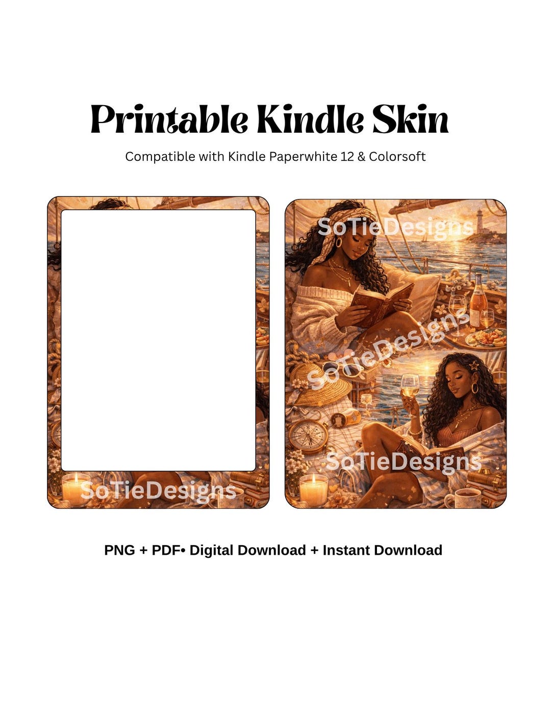 Black Girl Coastal Summer Kindle Skin, Paperwhite 12 Printable Insert ...