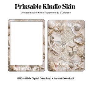 以下が含まれることがあります： Kindle Paperwhite 12およびColorsoft対応の印刷可能なKindleスキン。デジタルダウンロードにはPNGおよびPDFファイルが含まれます。デザインは、貝殻、ヒトデ、サンゴ、クジラの尾のイラストが描かれたベージュの海岸をテーマにしています。