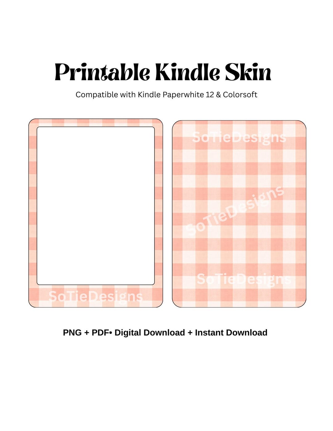 Peach Gingham Kindle Skin, Cottagecore Paperwhite 12 Insert (digital ...