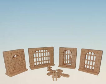 Set 4 Muri Prigione Modulari +Agganci - Dungeon Tabletop 28-32mm Porta Apribile