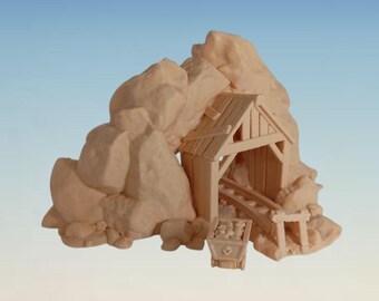 Miniera 3D Fantasy Tabletop 28–32mm - Entrata Rotaie e Vagoncino - Made in Italy