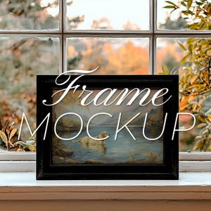 Vintage Frame Mockup, Horizontal PSD Photoshop Frame Mockup Template for 3x2 Art Display, Rustic Wall Art Mockup, Dark Wood Mockup Frame