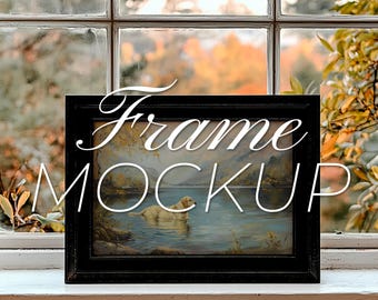 Vintage Frame Mockup, Horizontal PSD Photoshop Frame Mockup Template for 3x2 Art Display, Rustic Wall Art Mockup, Dark Wood Mockup Frame