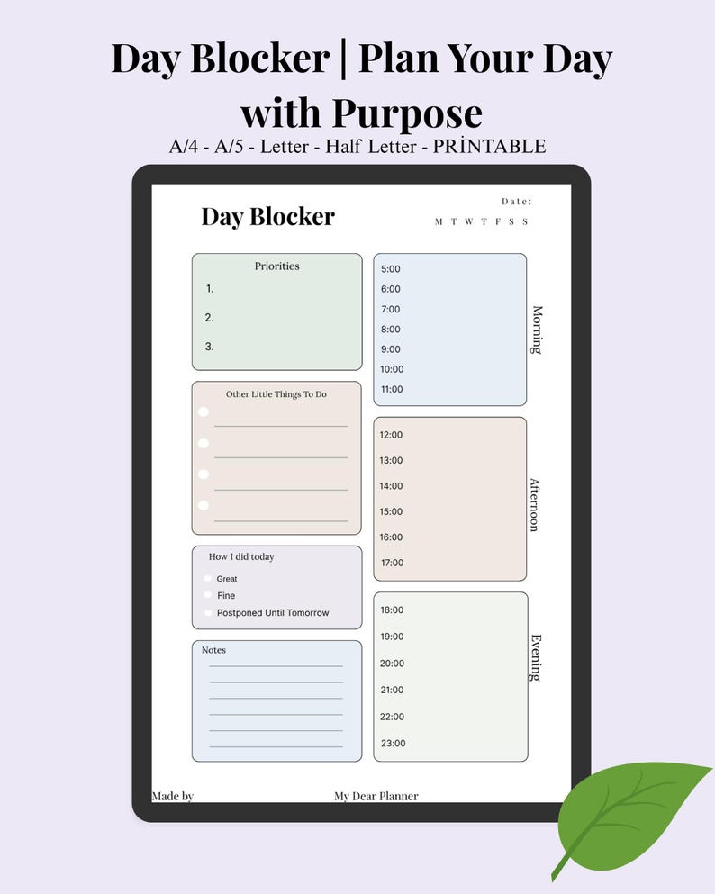 Daily Planner Printable | Time Block Schedule Template | Minimalist ...