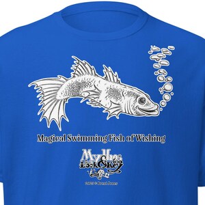 Camiseta, Mythos: Lock & Key, arte de cartão de peixes nadadores mágicos dos desejos