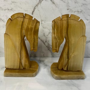 Unique vintage Mexican carved onyx horse head bookends